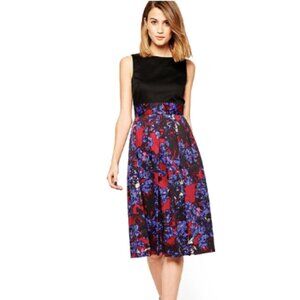 Closet Black Multicolor Floral Bow Whimsigoth Cottagecore Midi Dress Size 16